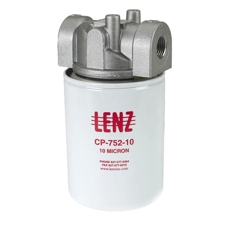 Lenz Filter Assembly Spin-On, 10 Micron, 20 Gpm, 200 PSI, 3/4 NPTf Port 221006